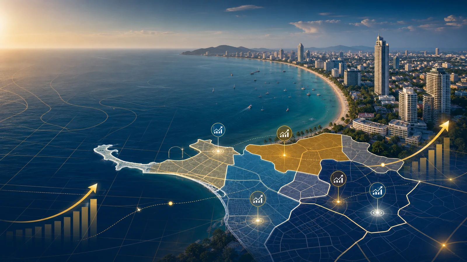 Pattaya rental yield map 2026 showing coastal condo zones and investment yield indicators