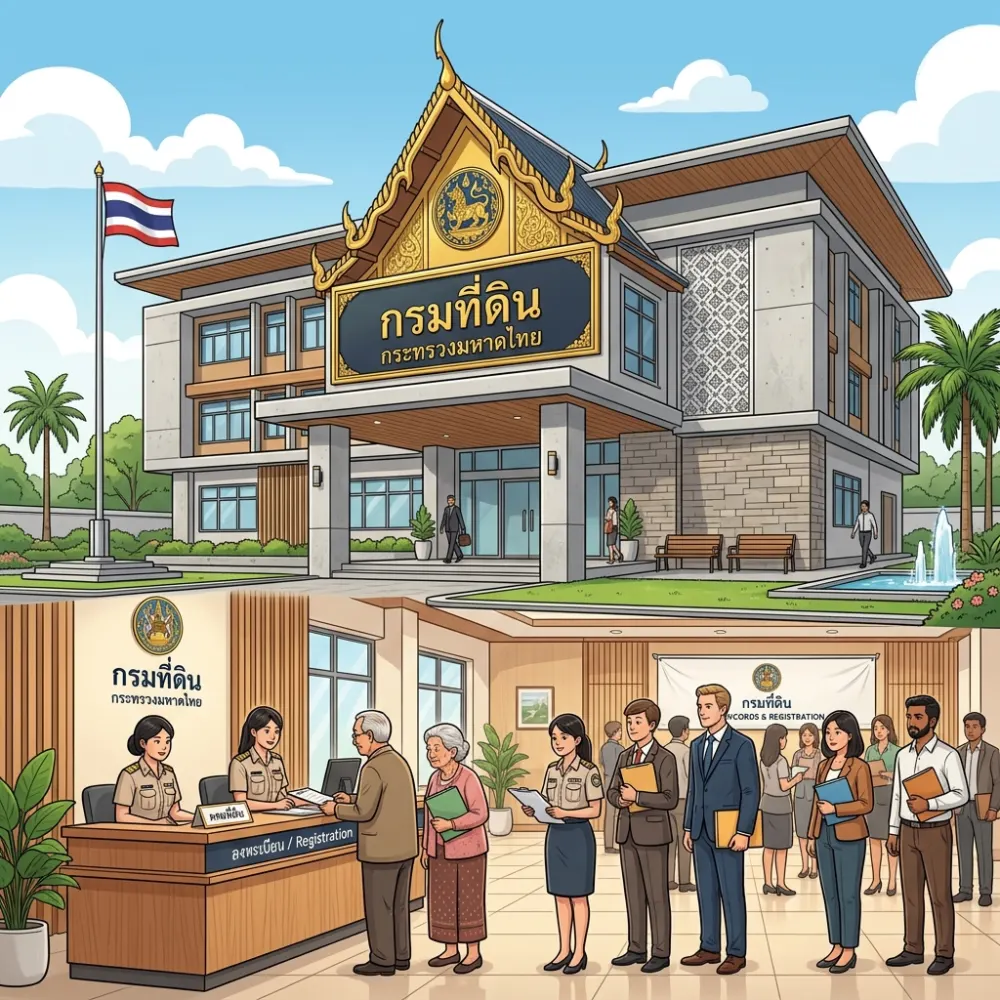 Thai Land Department office building with registration counter inside