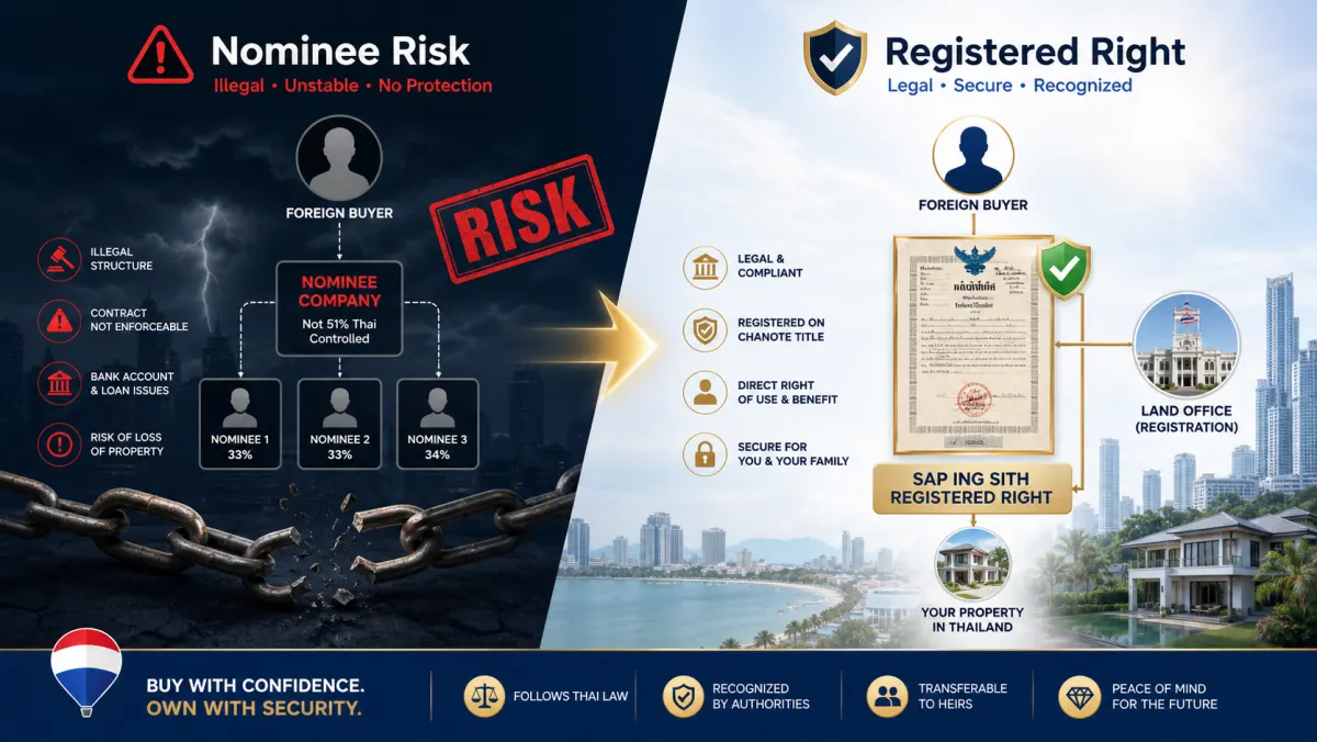 Comparison of nominee company risk versus a registered Sap Ing Sith property right
