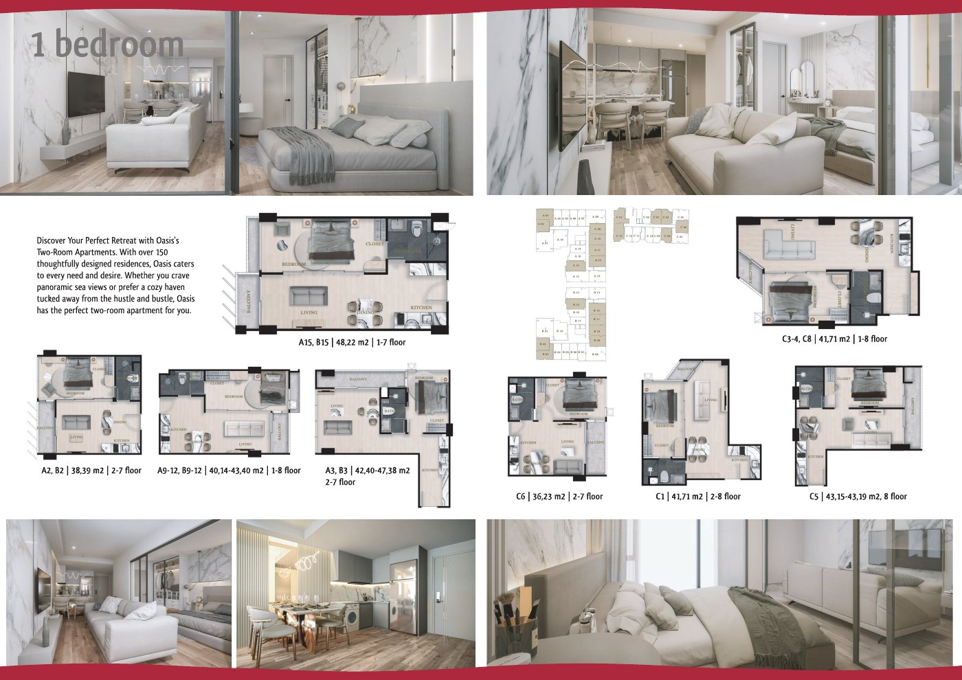 Oasis Pratumnak 1-bedroom homes plans