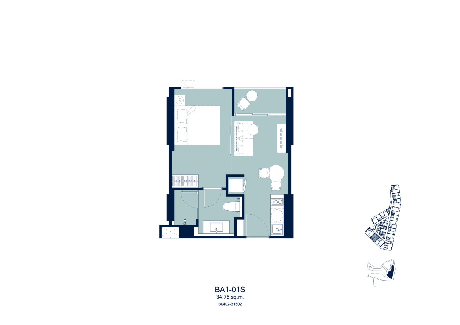 Aquarous Jomtien 1 Bedroom Superior floor plan