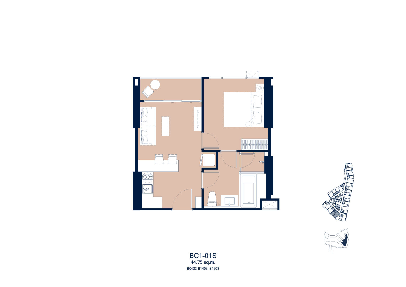 Aquarous Jomtien 1 Bedroom Deluxe Suite floor plan