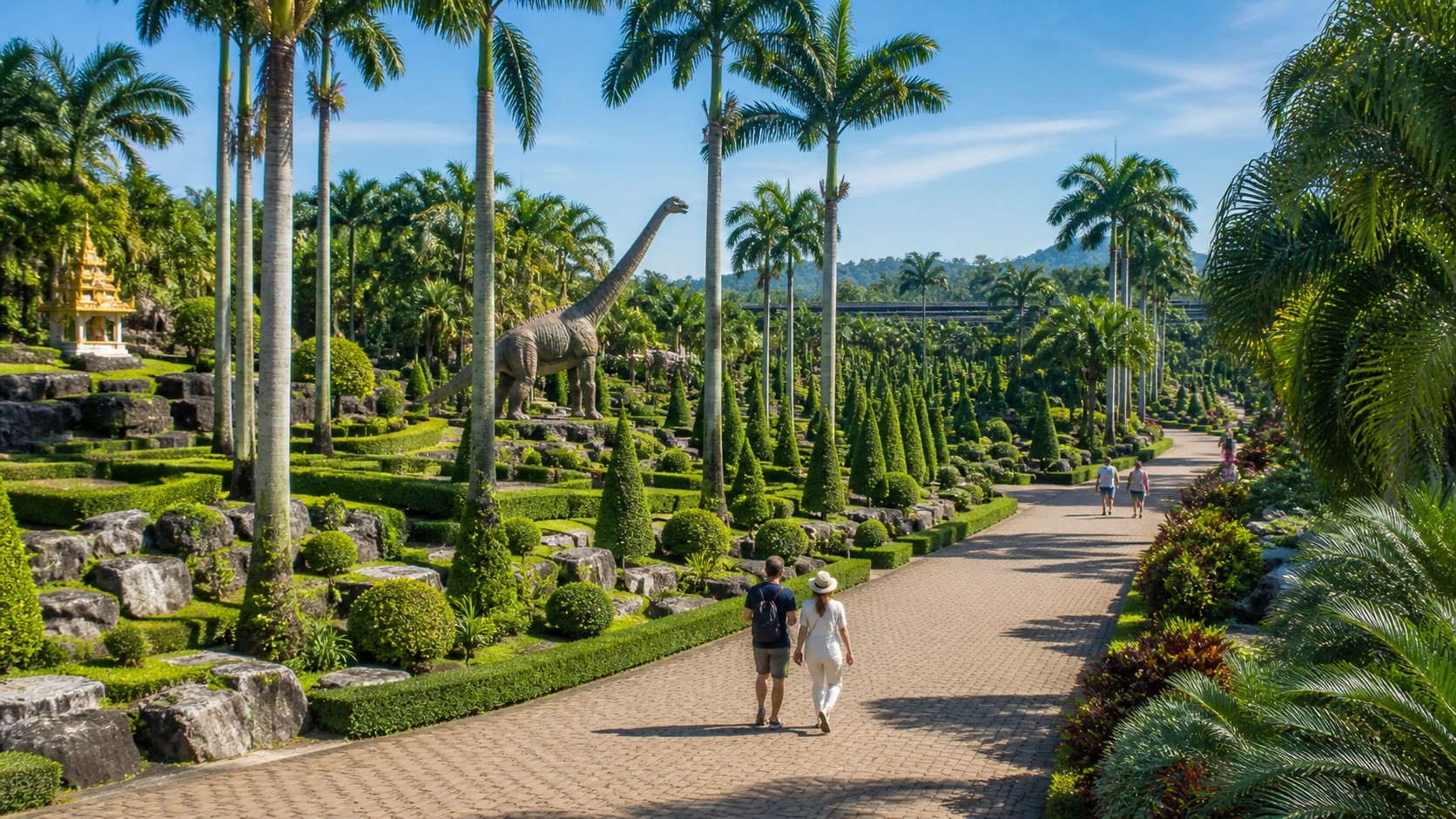 Tropical landscaped garden and dinosaur display at Nong Nooch near Pattaya