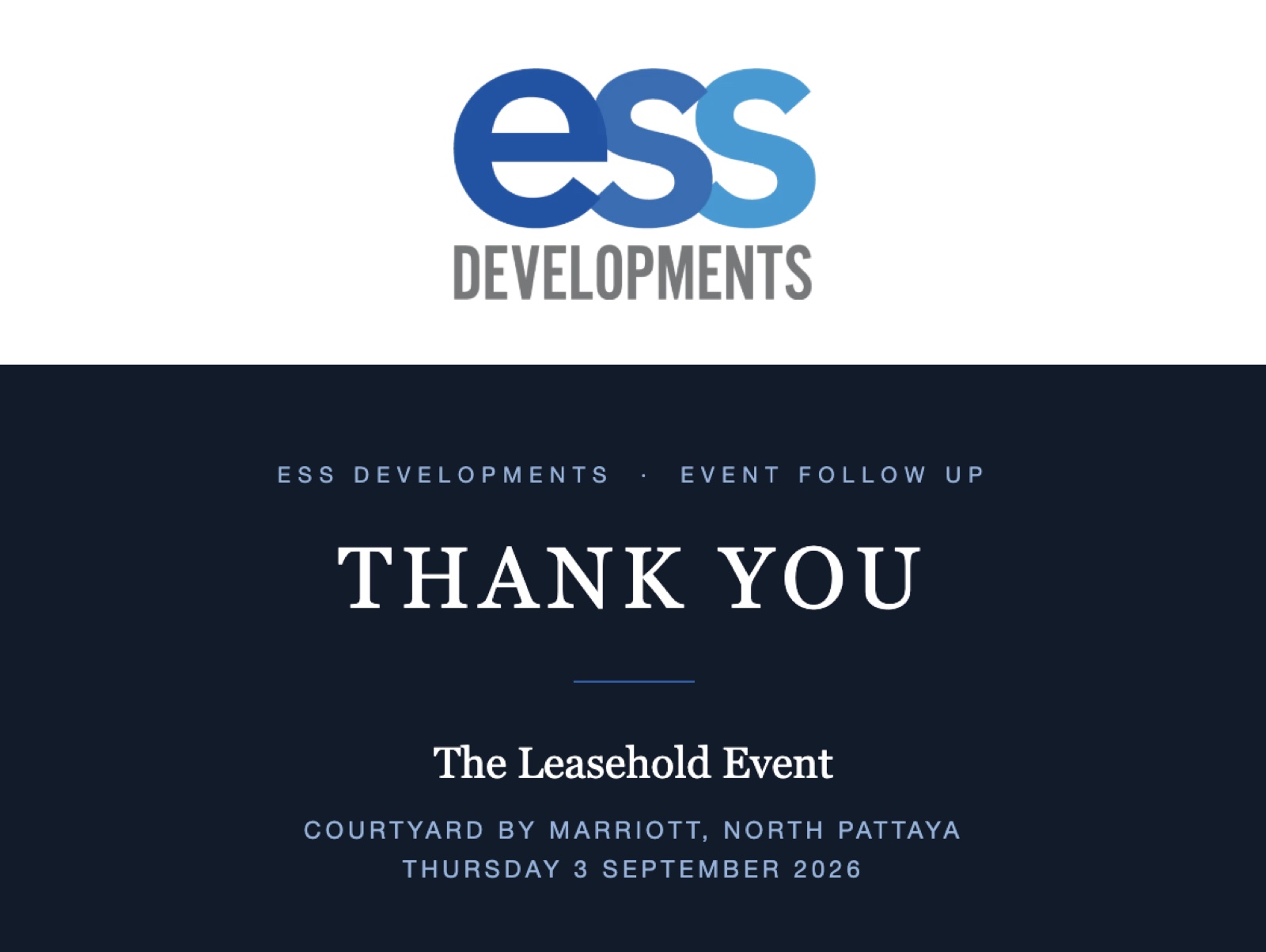 ESS Developments thank-you slide for The Leasehold Event